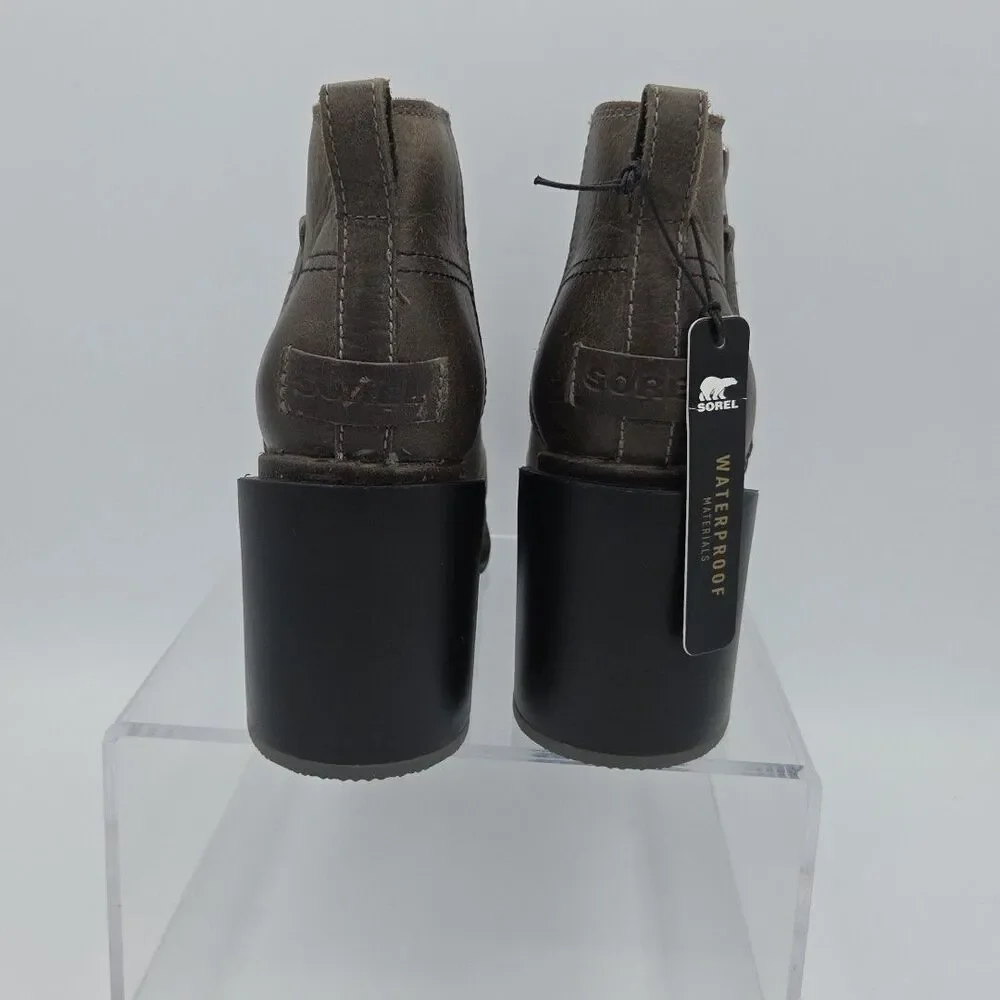 NWOB Sorel Blake Chunky Bootie Block Heel Quarry Gray Size 6.5 Side Zip Leather